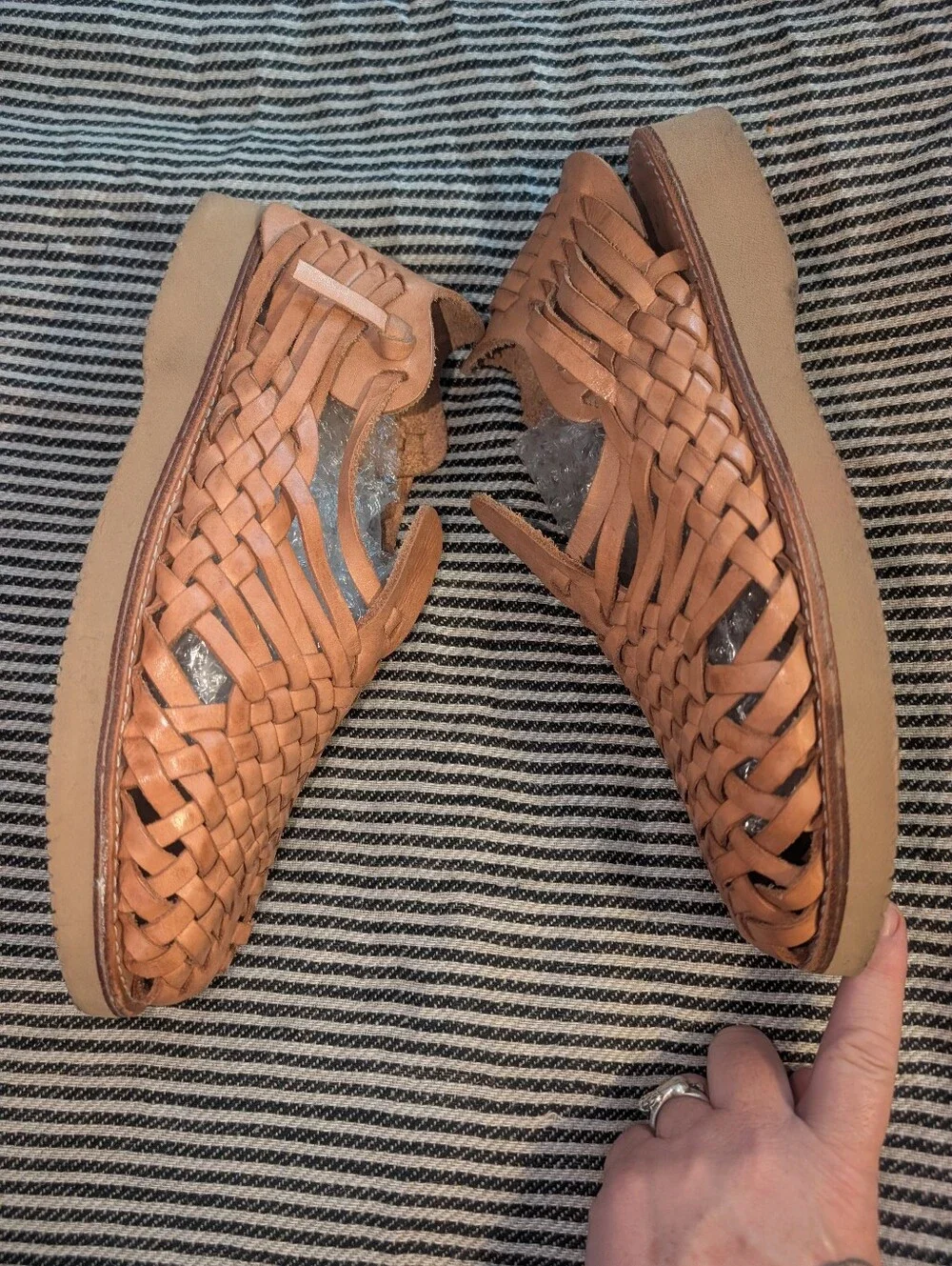 Yuketen Cruz Woven Leather Huarache Tan Shoes Mexico Men 30 US Size 11